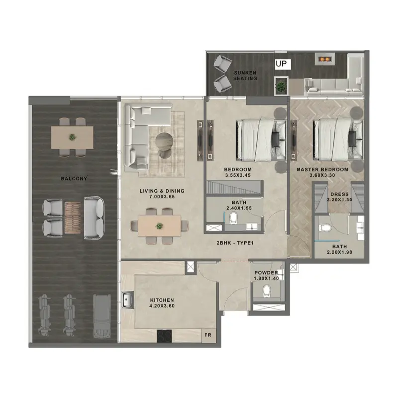 2 bedroom floor plan