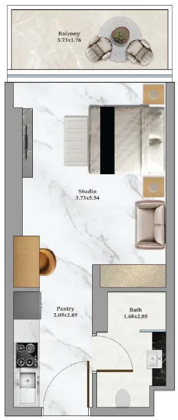 Studio apartments - Bayz 102 floor plan