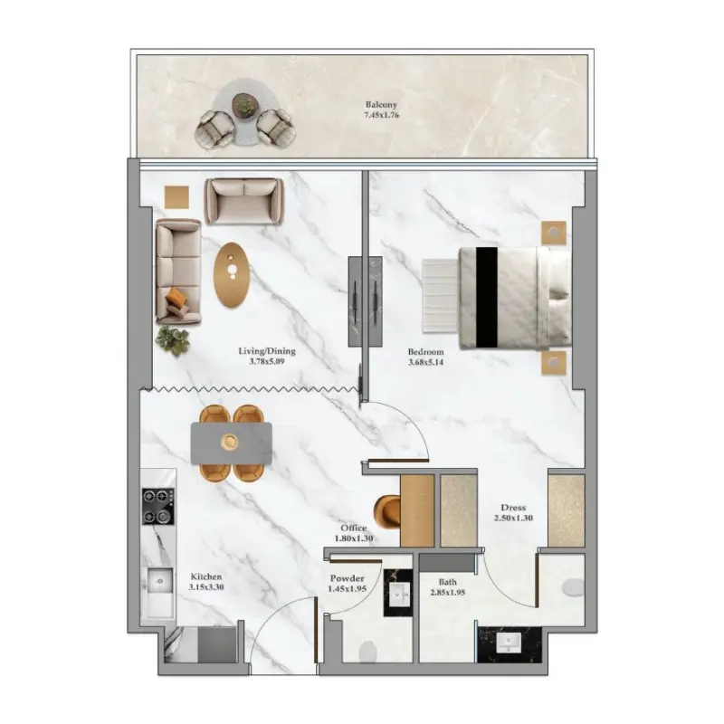 1 bedroom floor plan