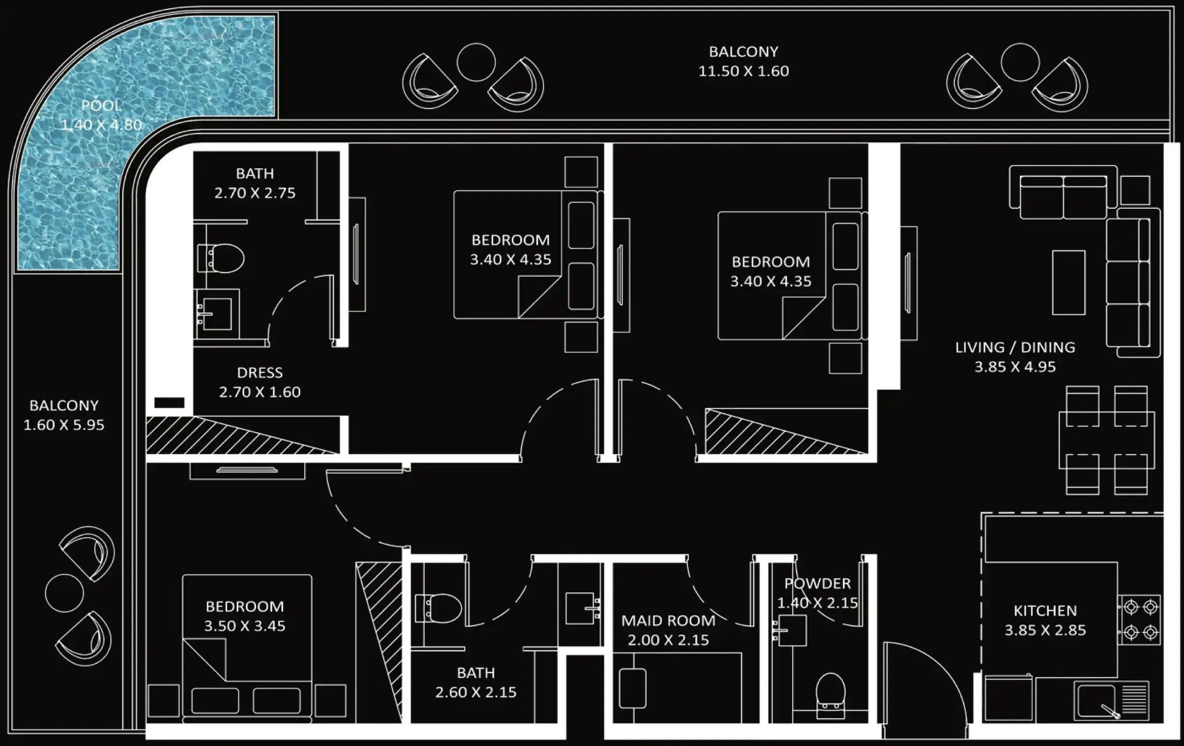 3 Bedrooms apartments - Bayz 101 floor plan