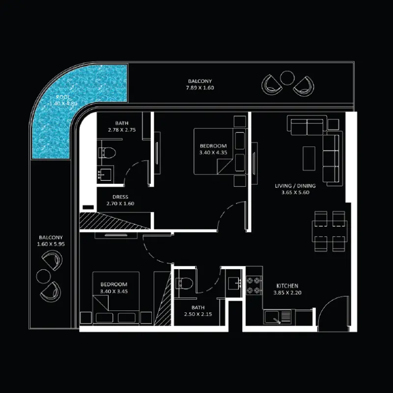 2 bedroom floor plan