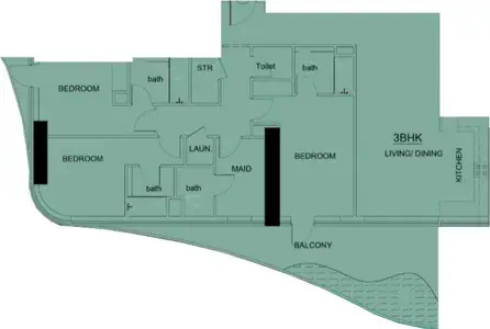 3 Bedrooms apartments - Volga Tower floor plan