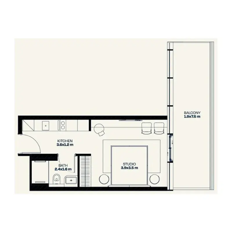 Studio apartments - Trussardi Residences Phase Two floor plan