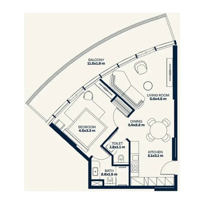 1 Bedroom apartments - Trussardi Residences Phase Two floor plan