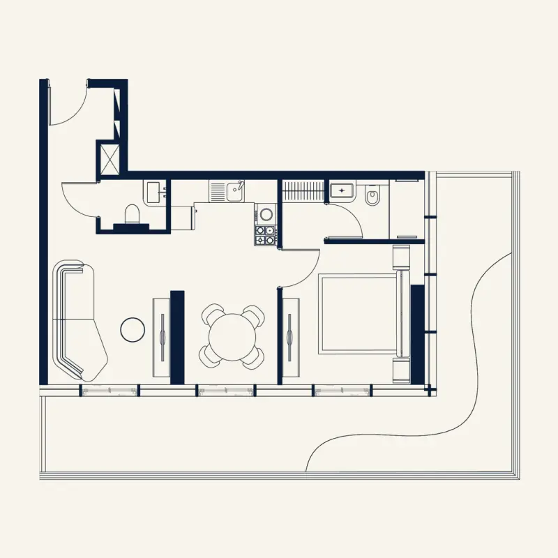 1 bedroom + pool floor plan