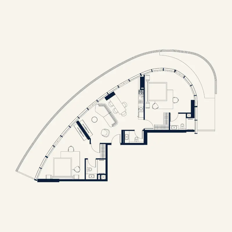 2 bedroom + pool floor plan
