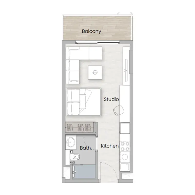 Studio apartments - One Beverly floor plan