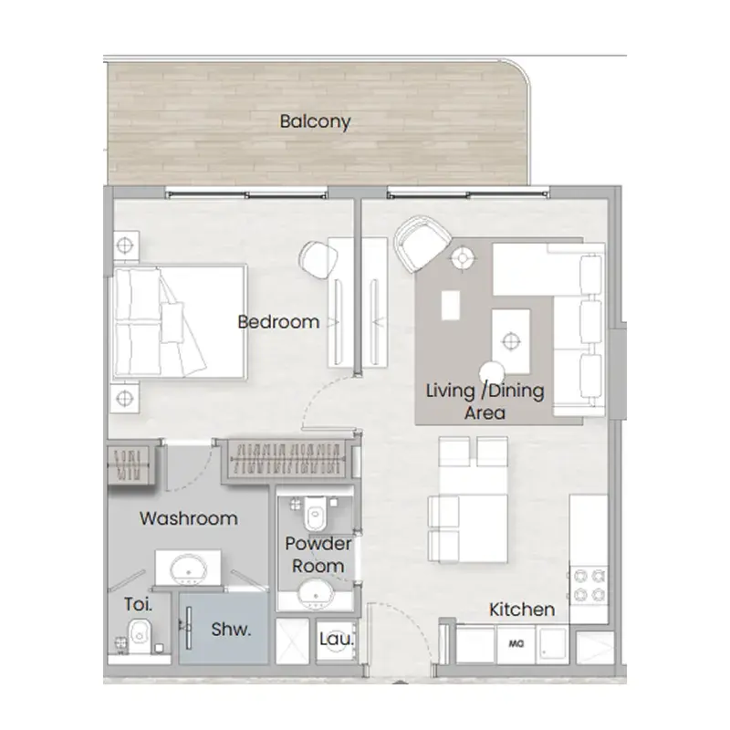 1 Bedroom apartments - One Beverly floor plan