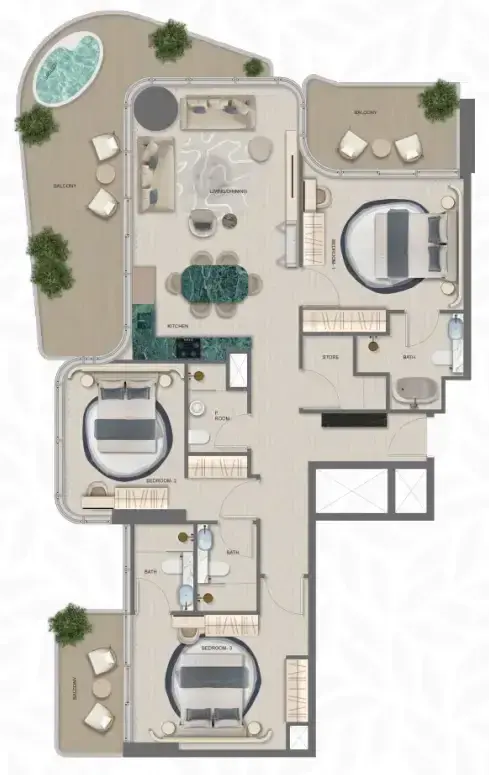 3 Bedrooms apartments - Treppan Serenique Residences floor plan