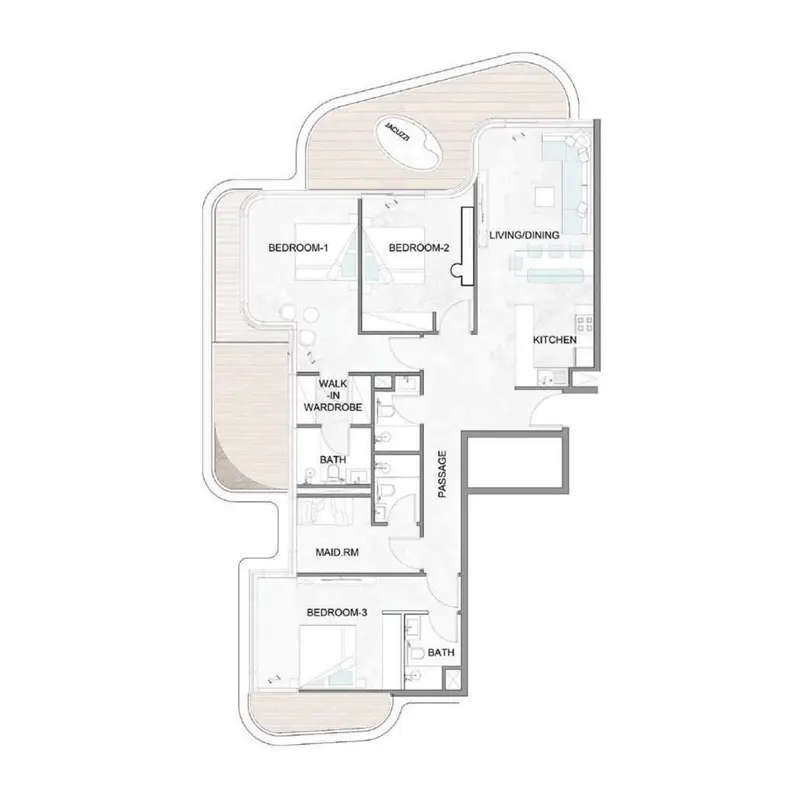 3 bedroom Apartments -  Treppan Serenique Residences floor plan