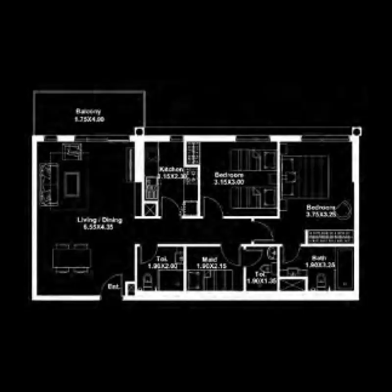 2 bedroom floor plan