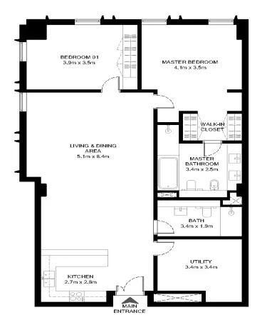 2 Bedrooms apartments - Al Waha floor plan