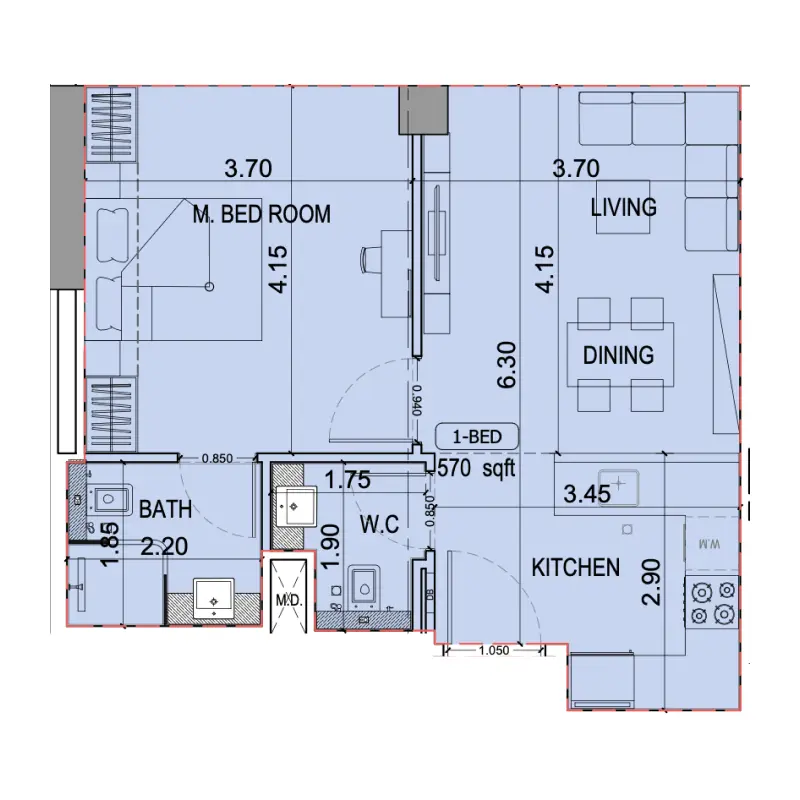 1 bedroom floor plan
