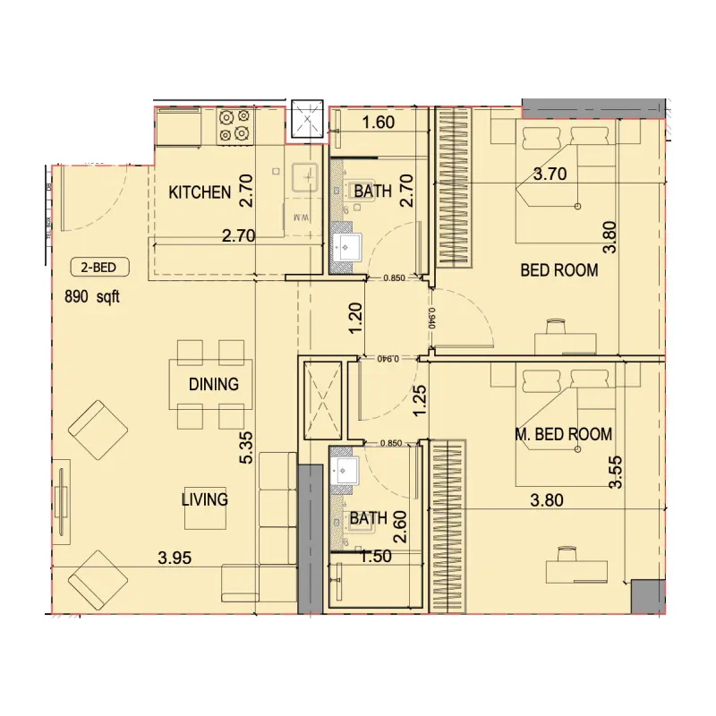 2 bedroom floor plan