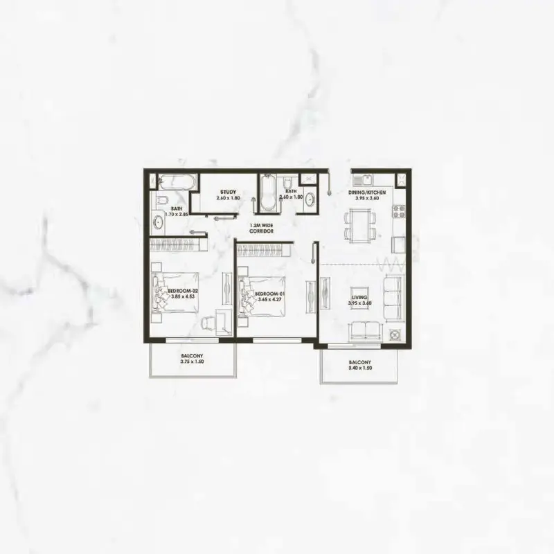2 bedroom floor plan