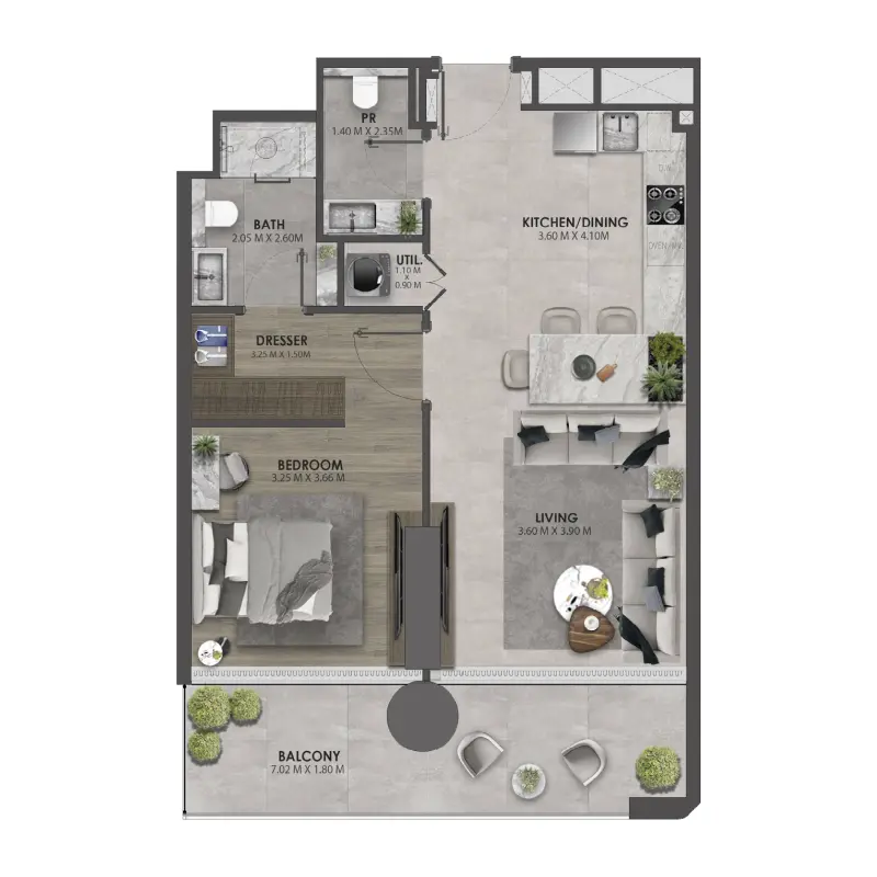 1 bedroom floor plan