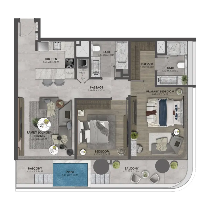 2 bedroom floor plan