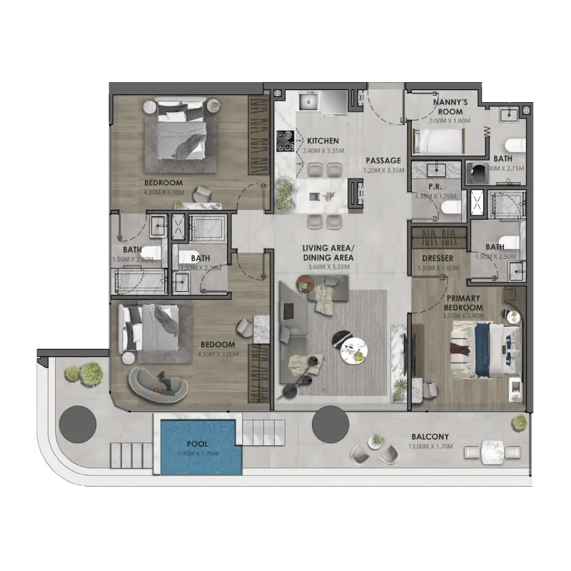 3 bedroom floor plan