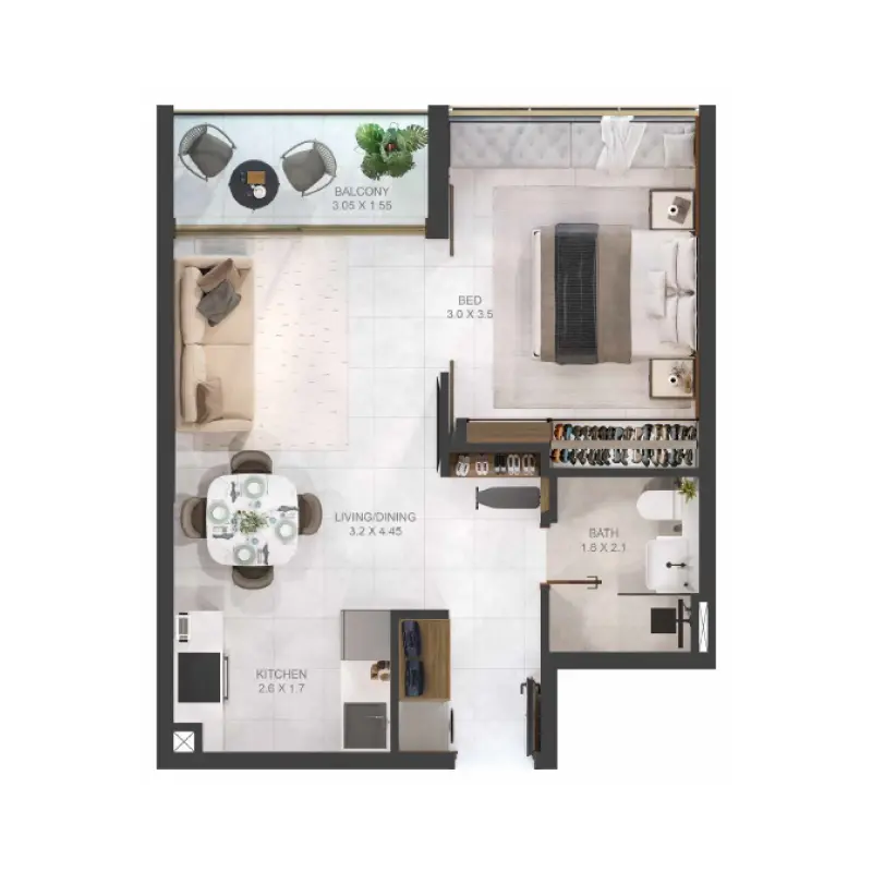 1 bedroom floor plan