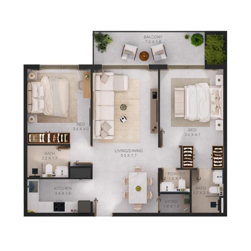 2 bedroom floor plan
