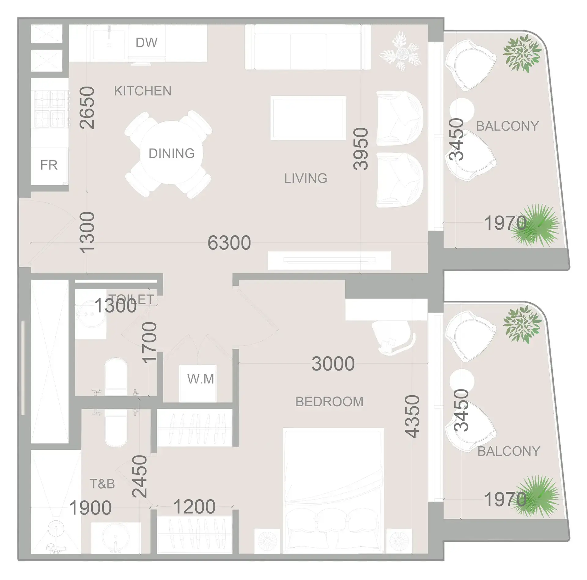 1 Bedroom apartments - ELAR1S Sky floor plan