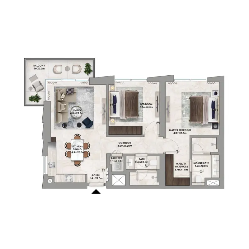 2 bedroom floor plan