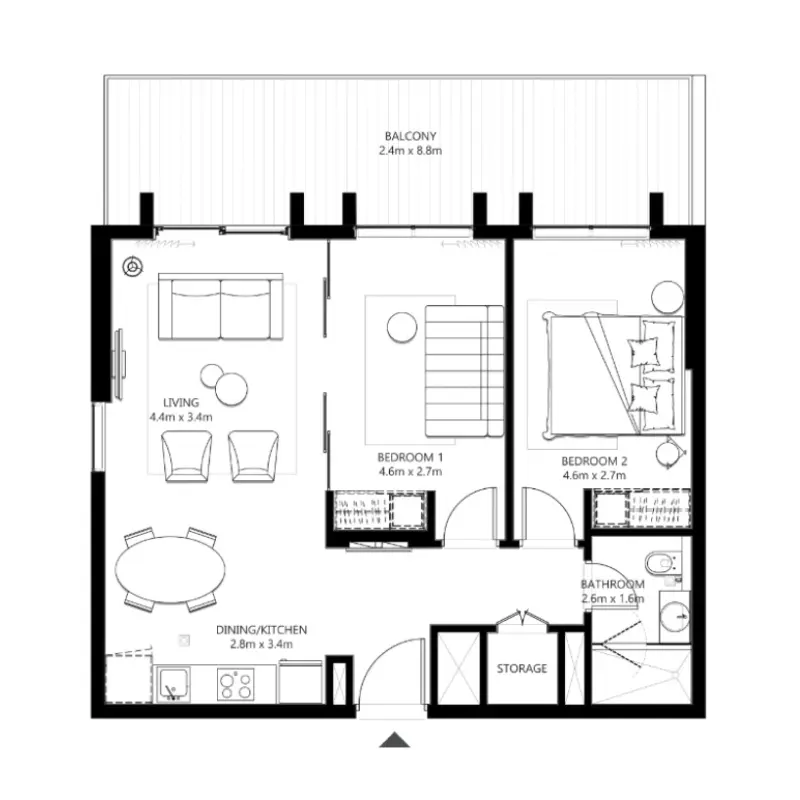2 bedroom floor plan
