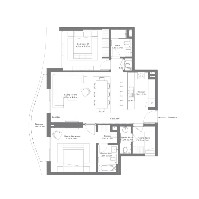 2 bedroom floor plan