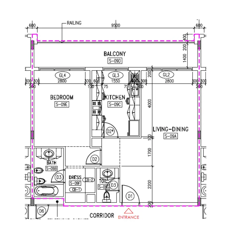 1 bedroom floor plan