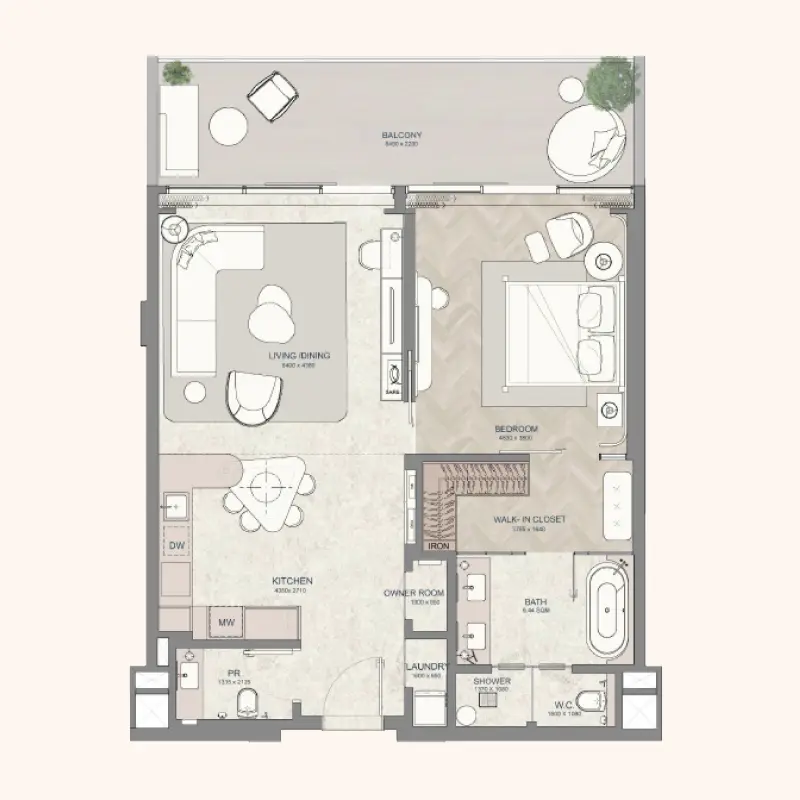 1 bedroom floor plan