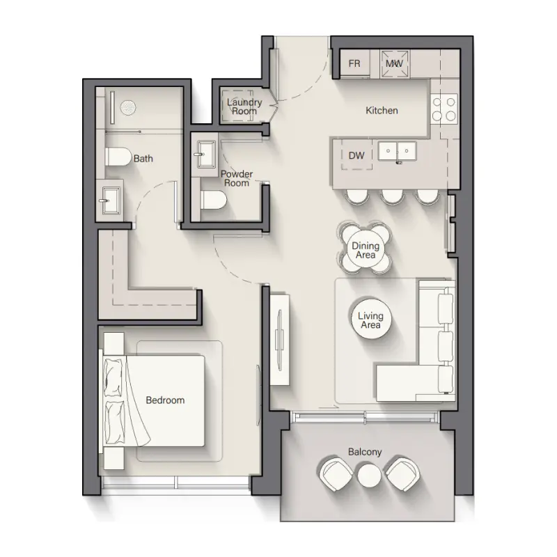1 bedroom floor plan