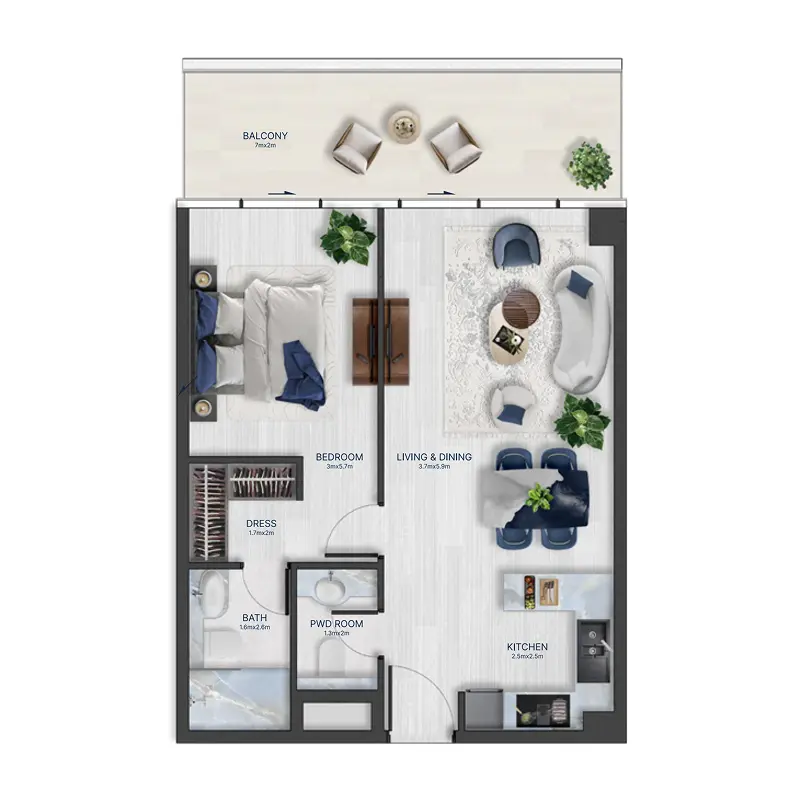 1 bedroom Apartments floor plan