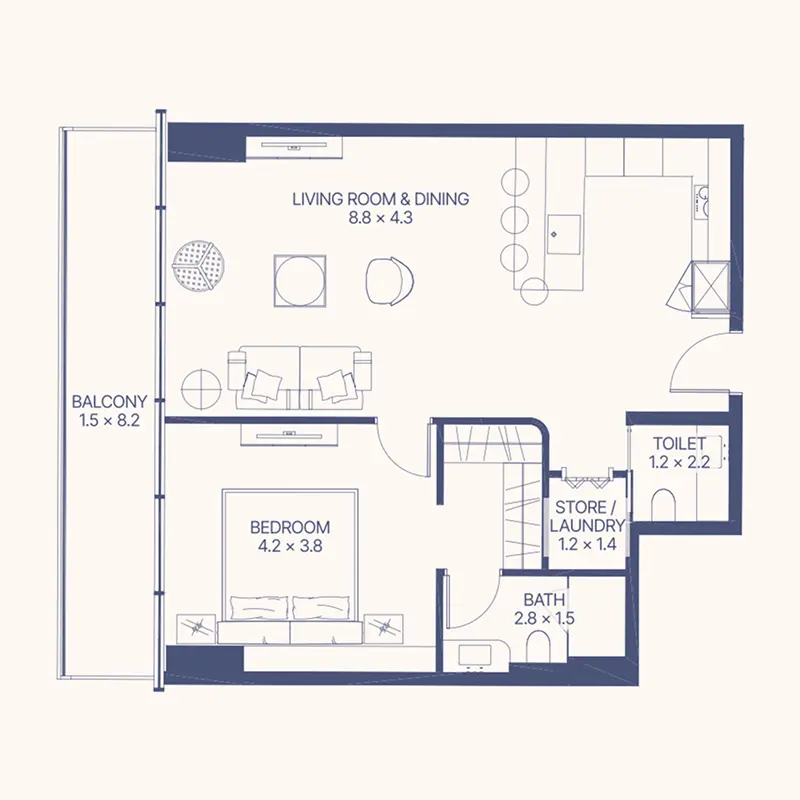 1 bedroom Apartments floor plan
