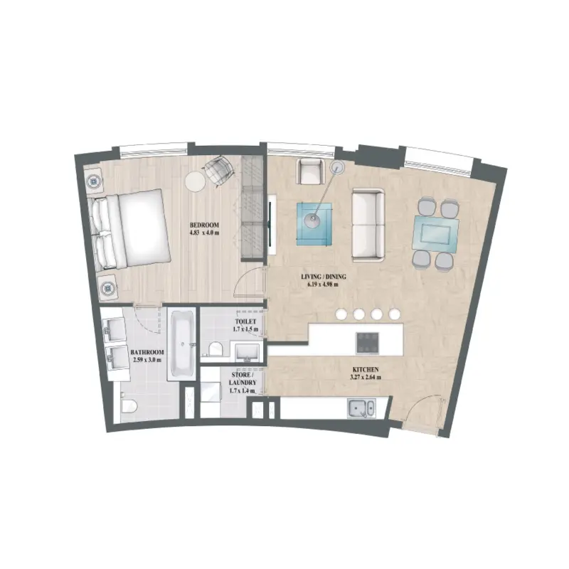 1 bedroom floor plan