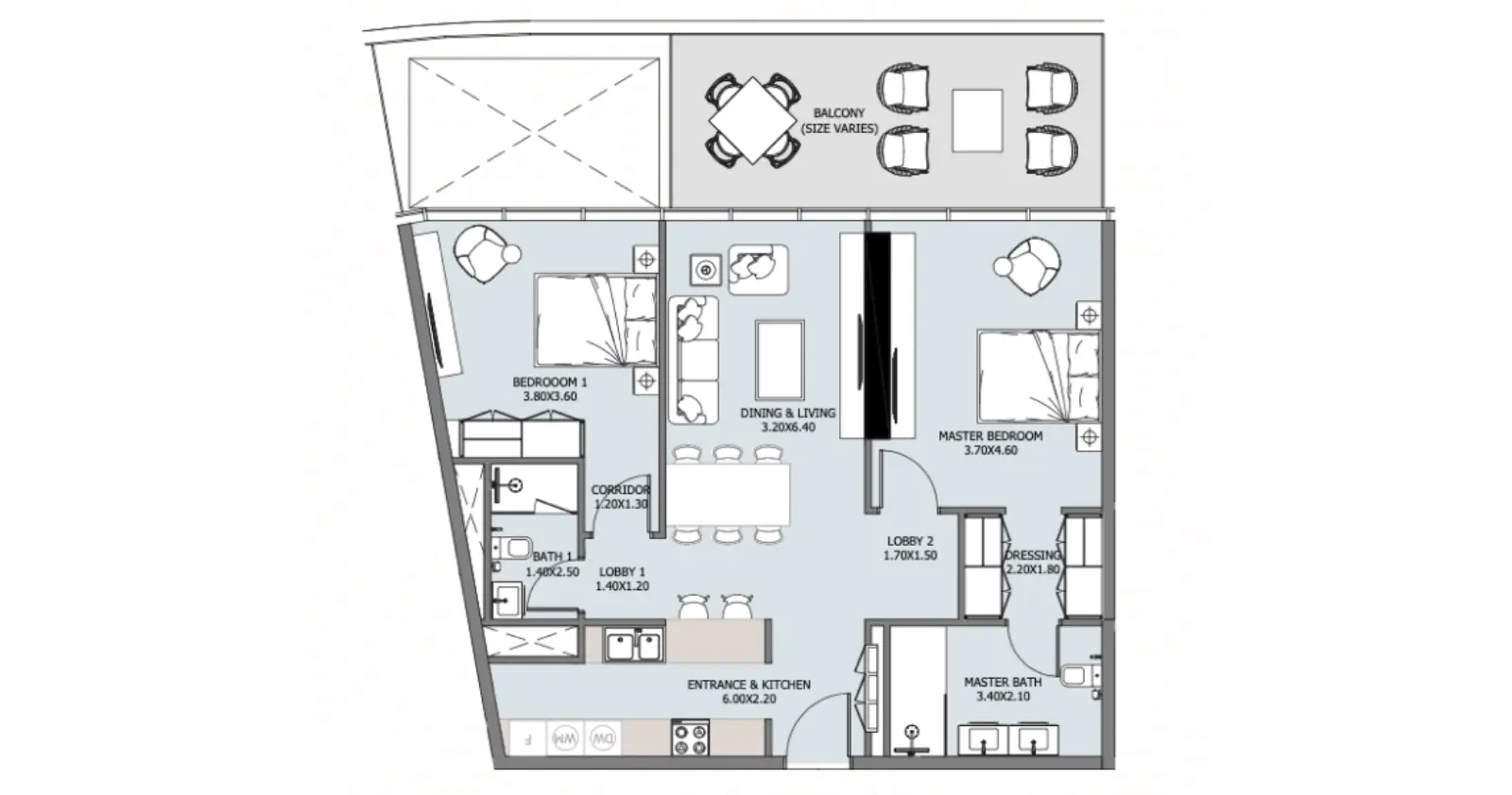 2 Bedrooms floor plan