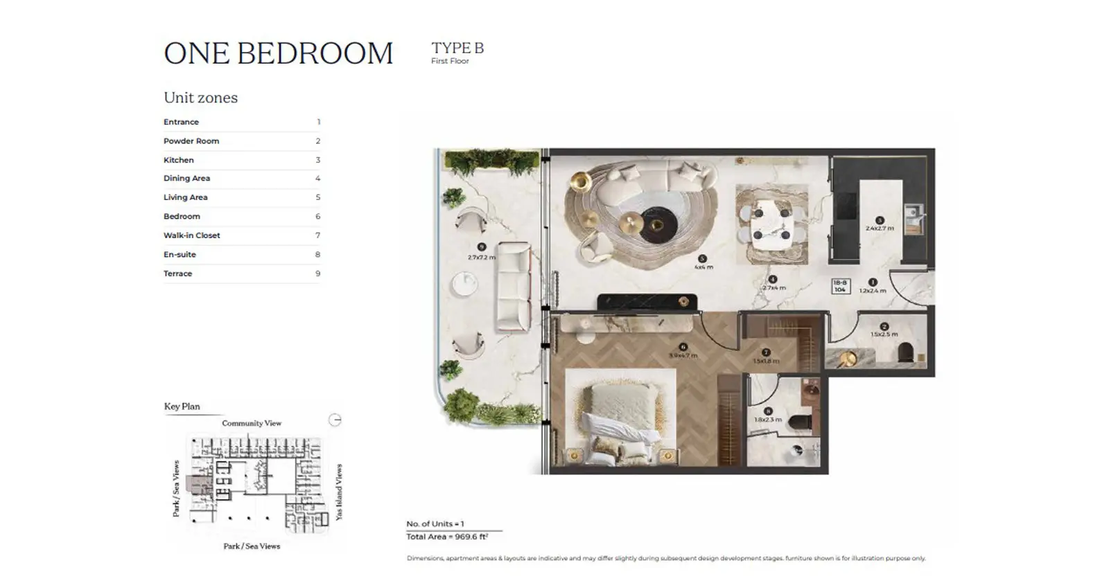 1 Bedroom Type B floor plan
