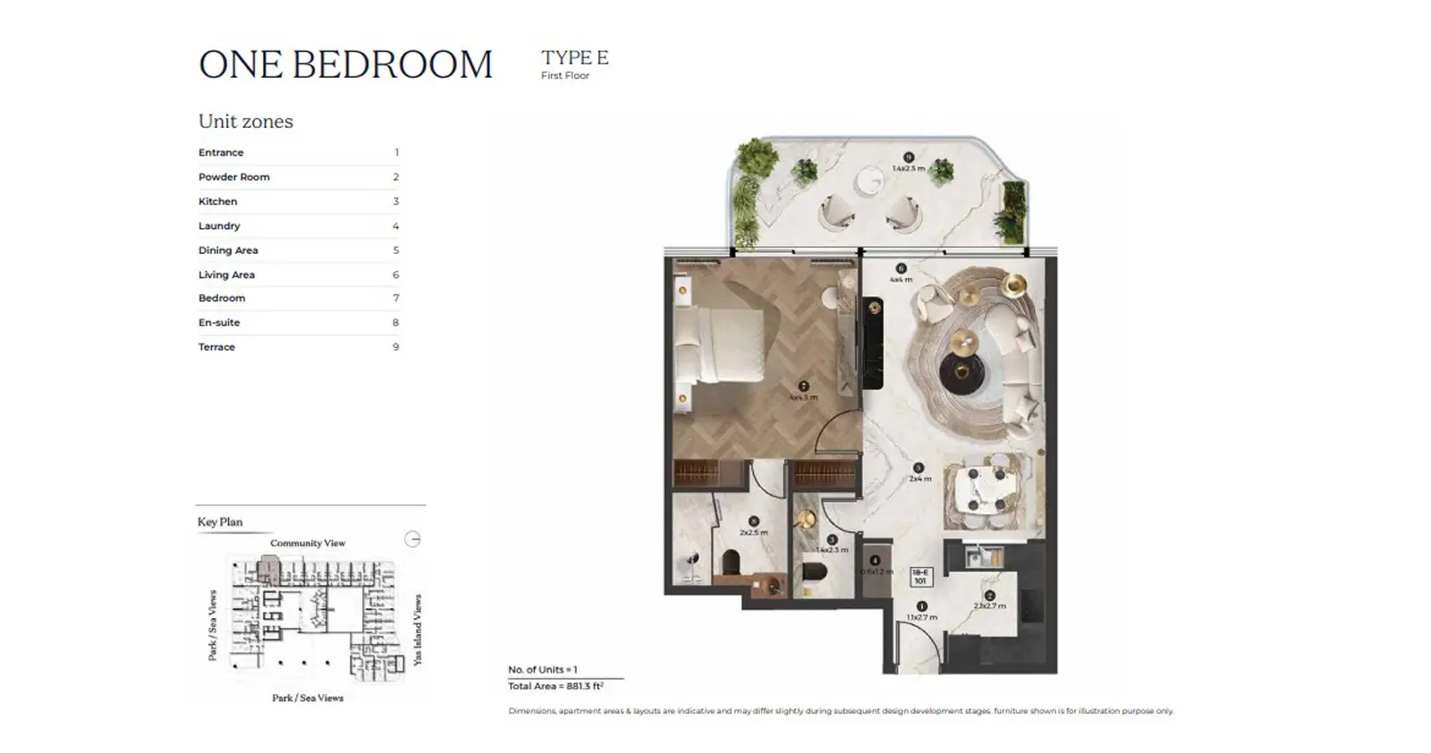 1 Bedroom Type E floor plan