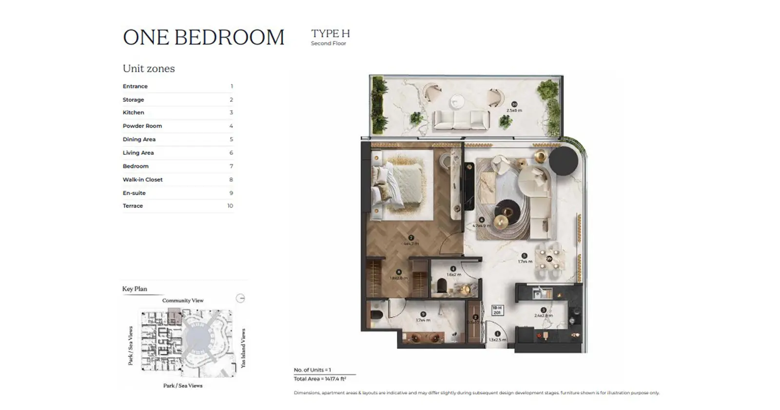 1 Bedroom Type H floor plan