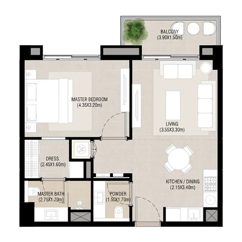 1 bedroom Apartments floor plan