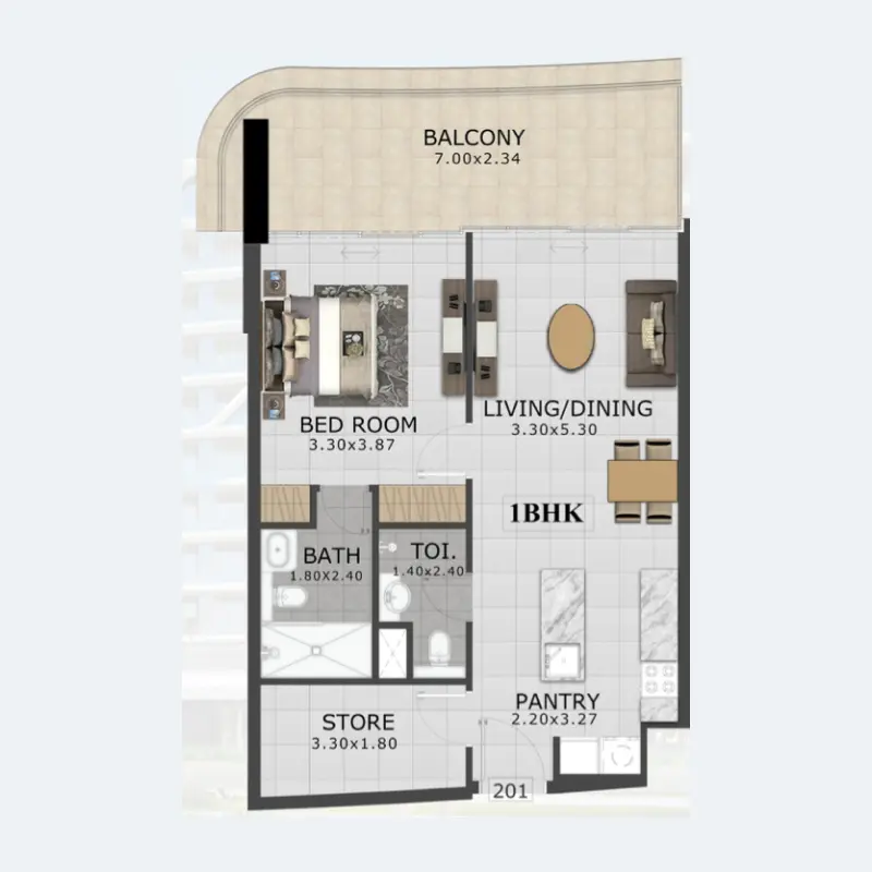 1 bedroom floor plan