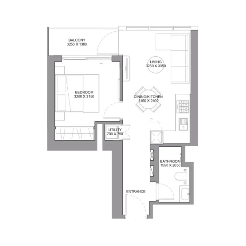 1 bedroom floor plan