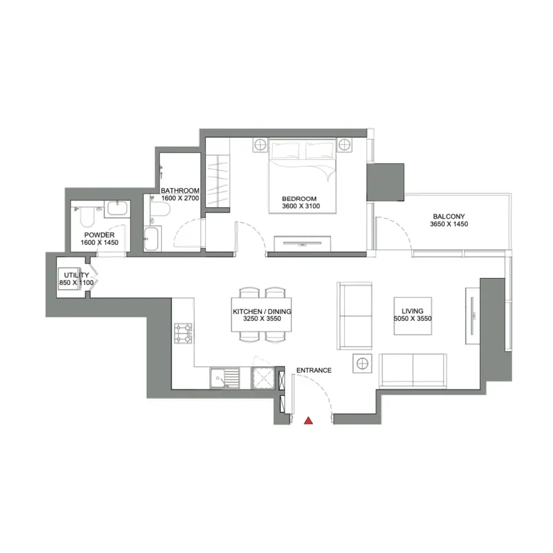1 bedroom floor plan