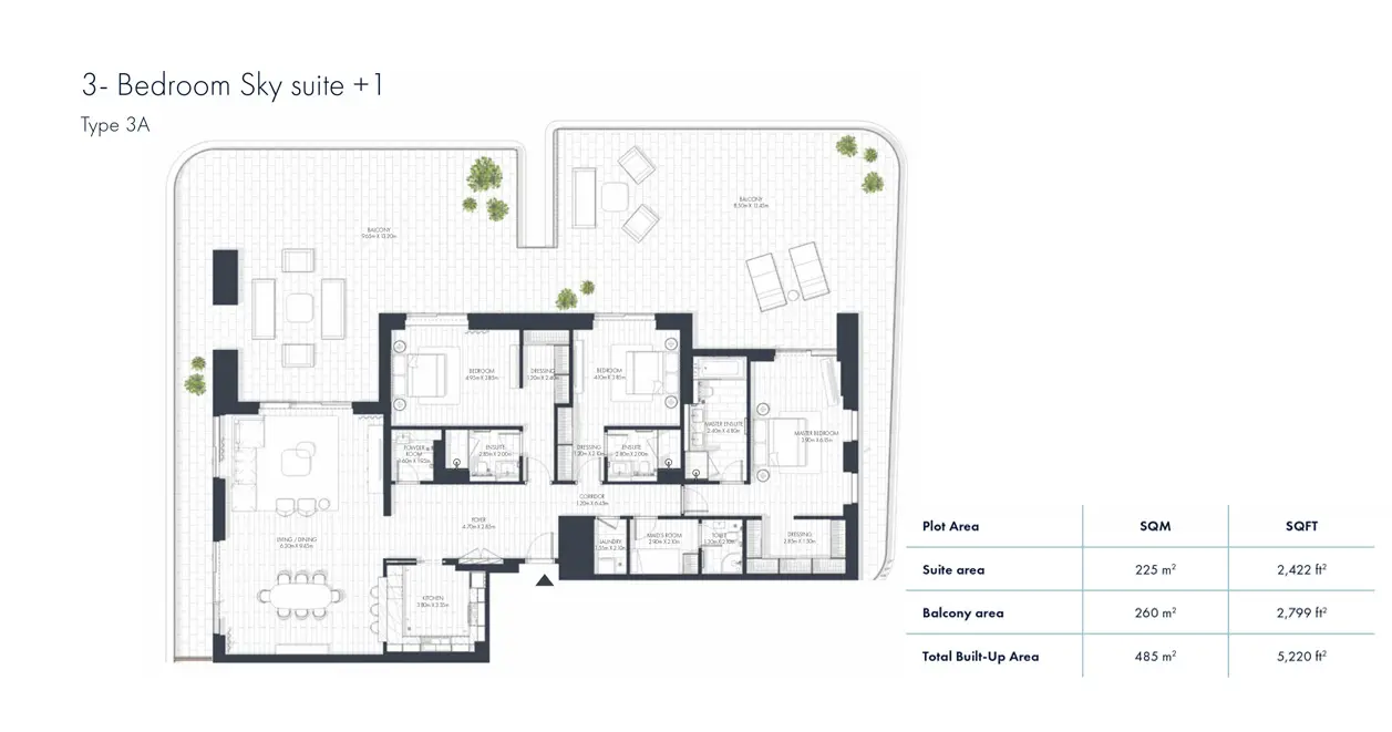 Type 3A + Maid’s floor plan
