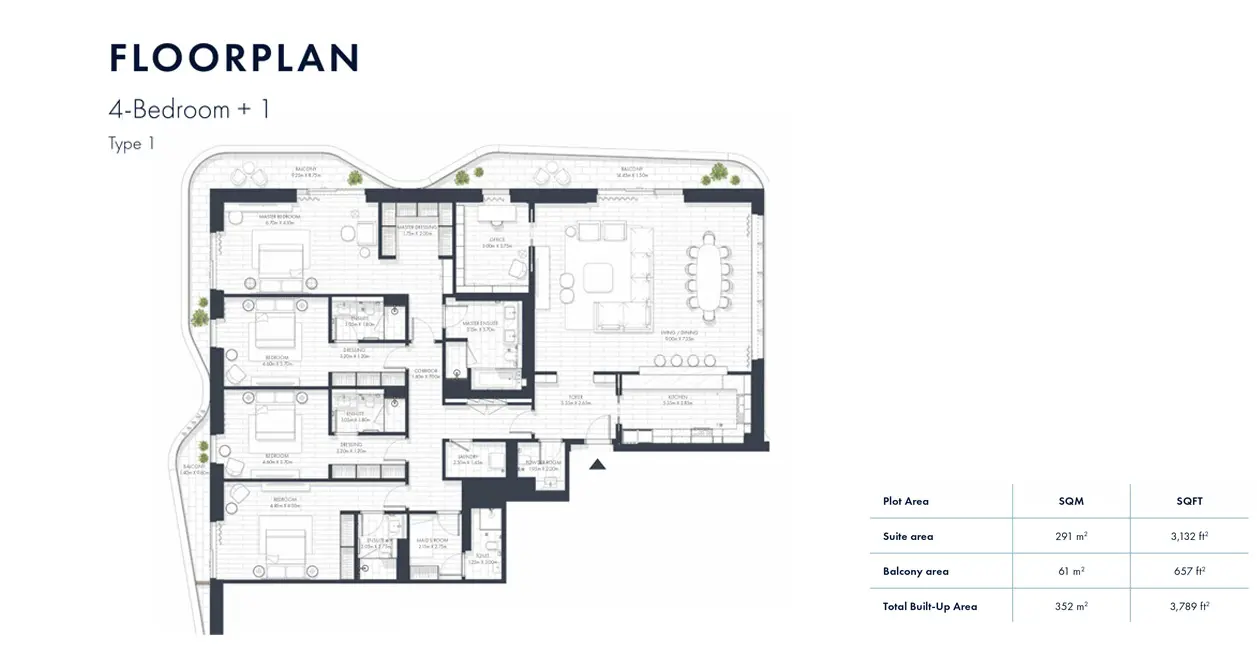 Type 1 + Maid’s floor plan