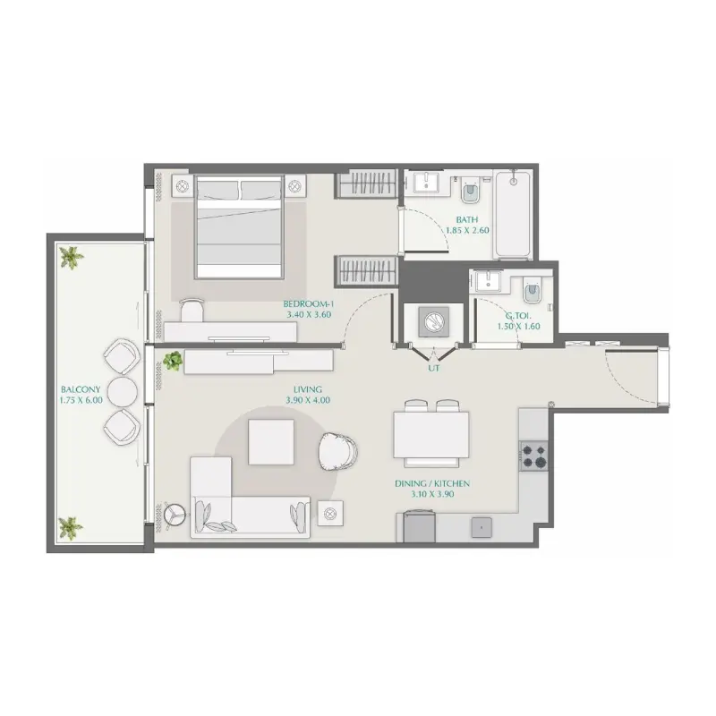 1 bedroom floor plan