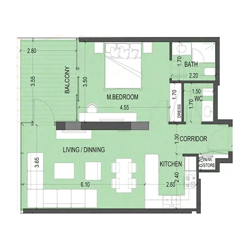 1 bedroom Apartments floor plan