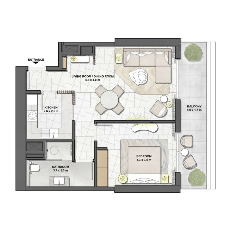 1 bedroom floor plan