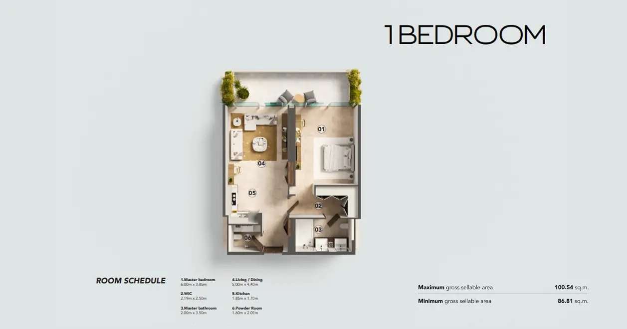 1 Bedroom floor plan