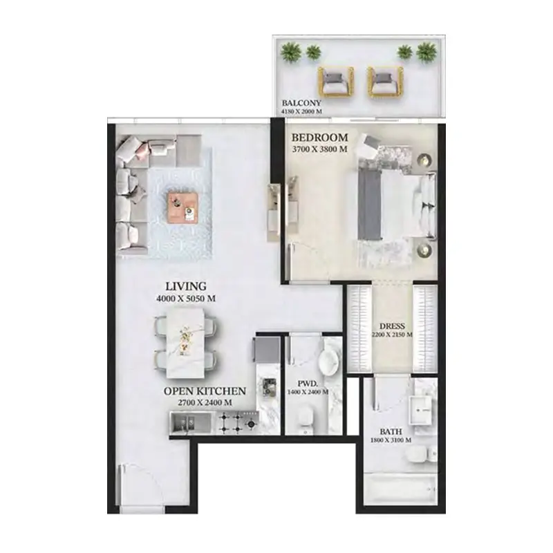 1 bedroom floor plan