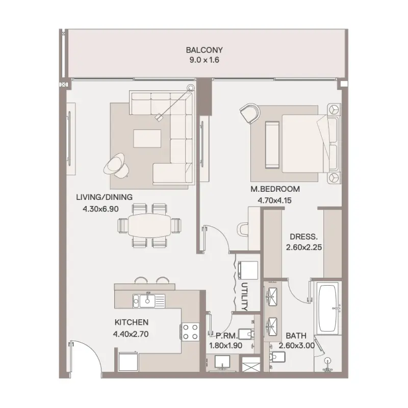 1 bedroom floor plan